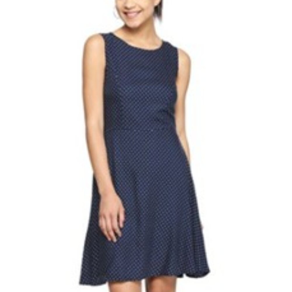 H&M fit and flare navy polka sleeveless dress sz 6